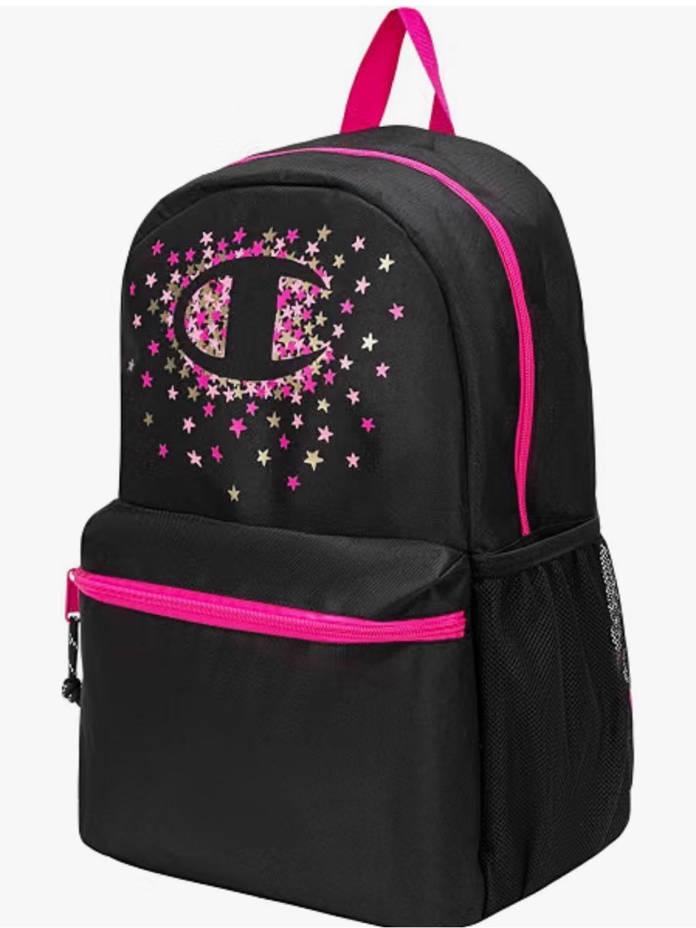 Champion Black Backpack with Pink Star Logo Accents